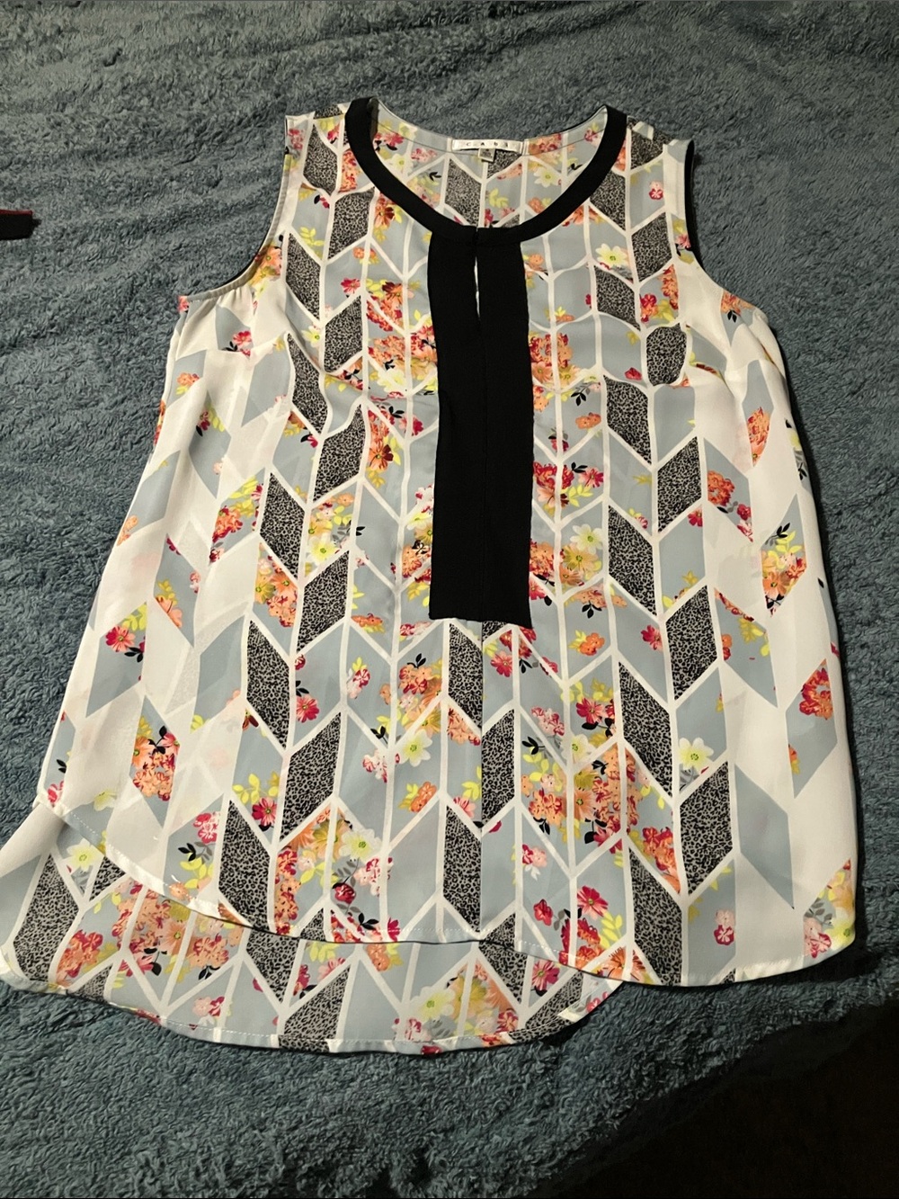 CAbi Floral Chevron Sleeveless Top with Black Placket